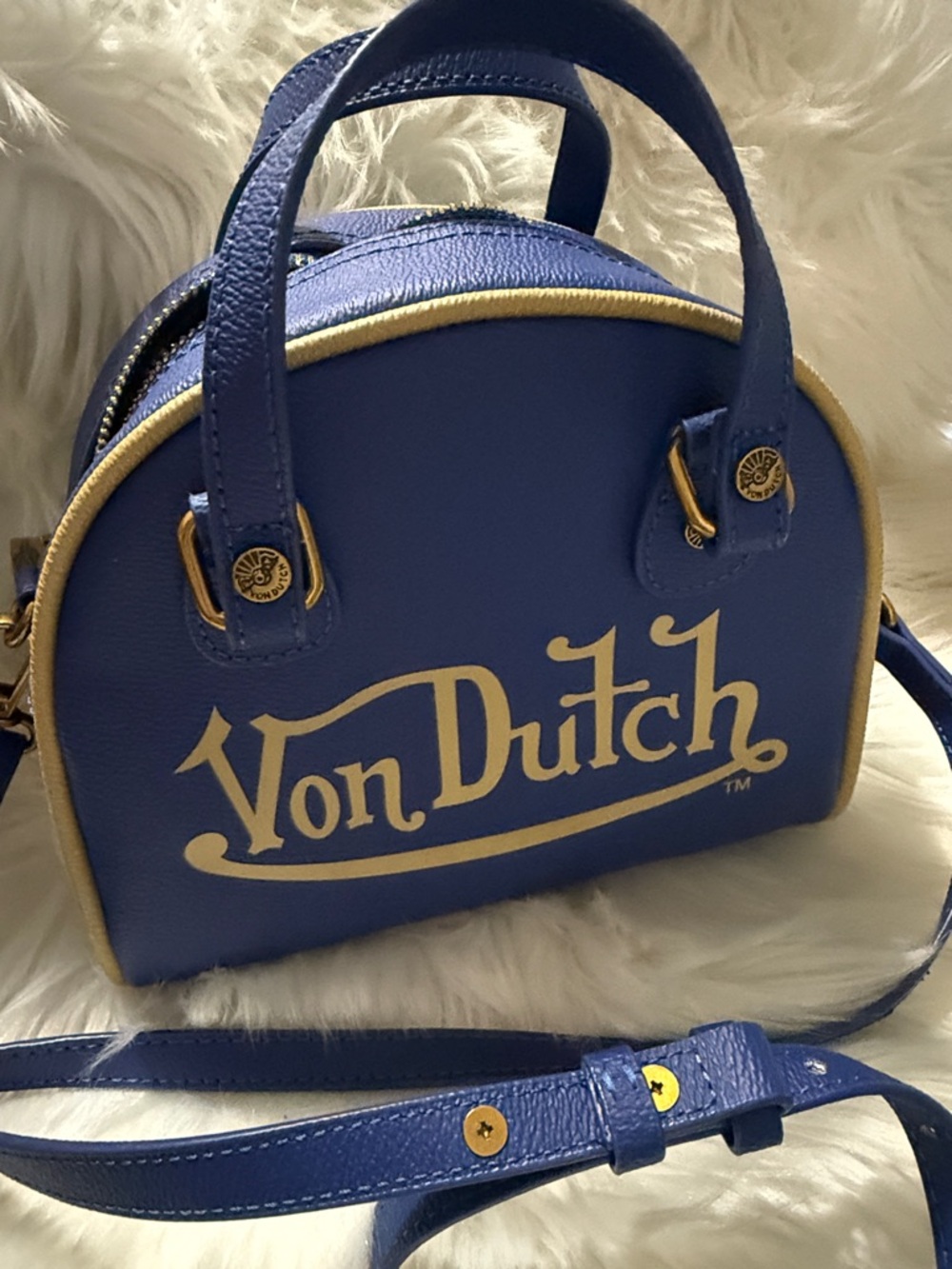 Von Dutch Royal Blue Dome Crossbody with Gold Accents - Picture 2 of 6